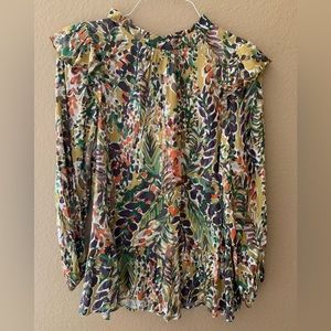 Jodifl Watercolor Floral Print Ruffle Sleeve Top- M